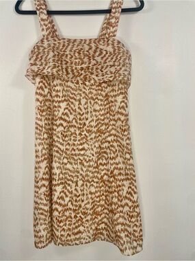 Theory Drape-Back Dress in Printed Poly White Orange Brown Size 0